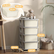 mobile contenitore per bambini 37x37x76 cm bianco – 4 cassetti, seduta, plastica