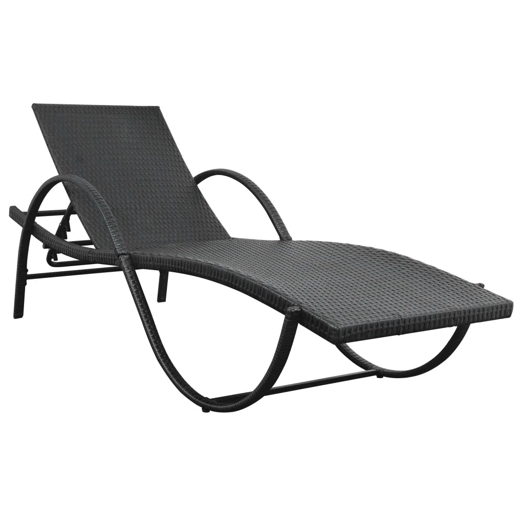 Lettino Prendisole | Sdraio da giardino | Lettino da sole con Cuscino e Tavolo in Polyrattan Nero