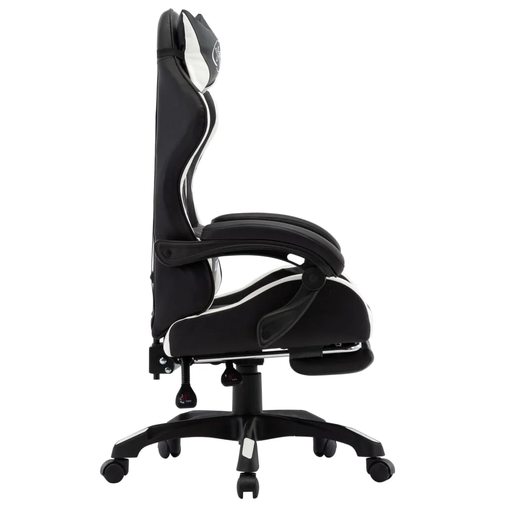 Sedia/seduta girevole da ufficio per uso computer studio videogiochi e con poggiapiedi similpelle bianca 02_0024222