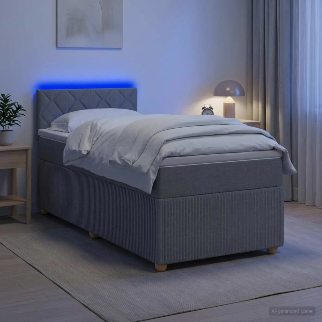 Letto con Box Spring, Materasso e LED Grigio Chiaro 90 x 190 cm 3453225