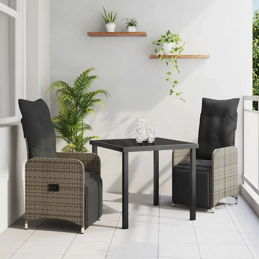 Set da Pranzo per Giardino con cuscino 3 pcs Grigio polyrattan 3379674