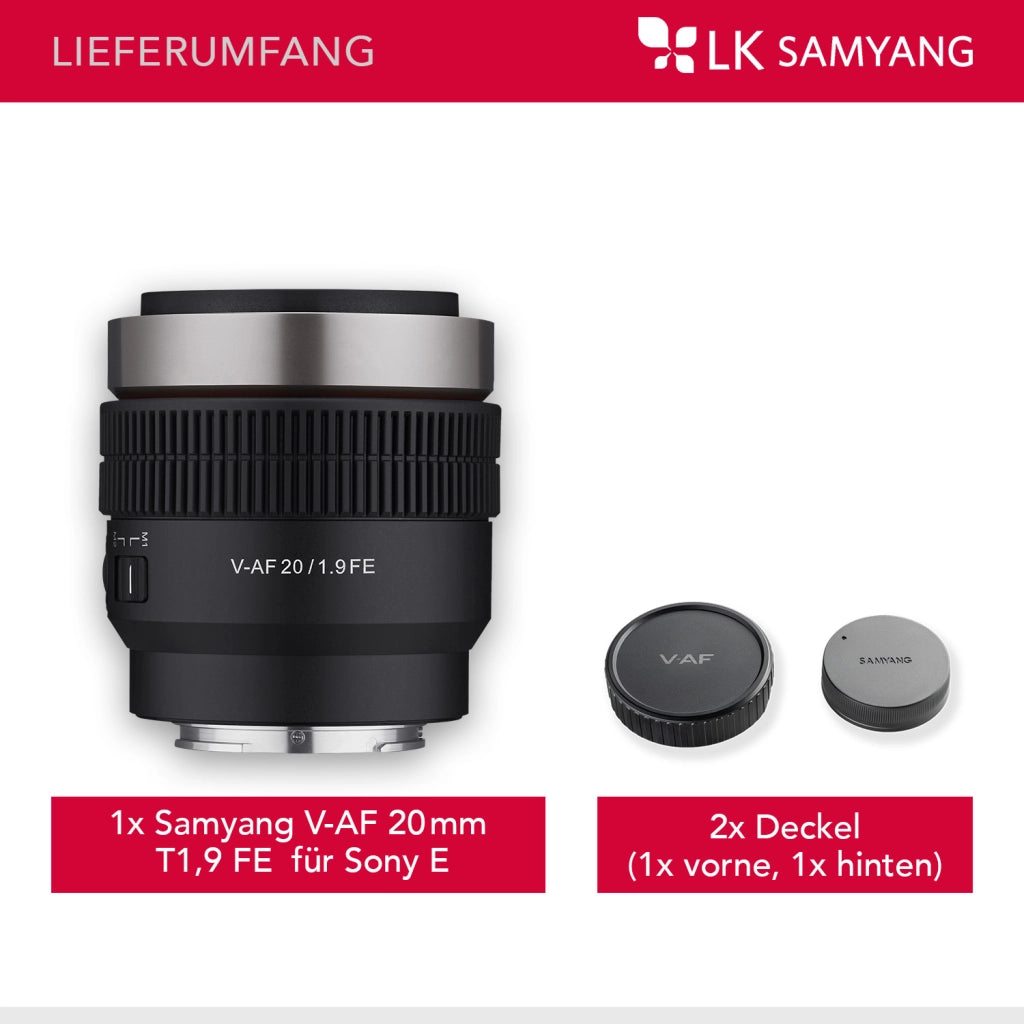 Obiettivo video V-AF 20 mm T1,9 FE compatibile con Sony E, per videocamera, con autofocus risoluzione 8K e lampada Tally, alta intensità luminosa per full-frame e APS-C