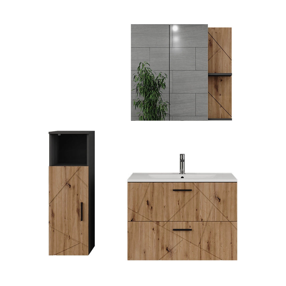 Vicco Set di mobili da bagno Antracite/Artisan 4 parti