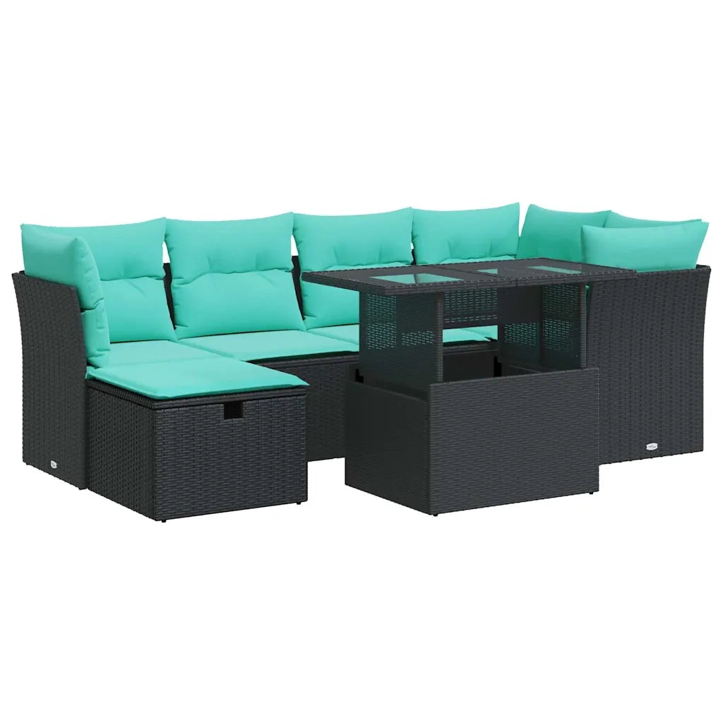 Set Divani da Giardino con Cuscini 7pz Nero Polyrattan Acacia 3327777