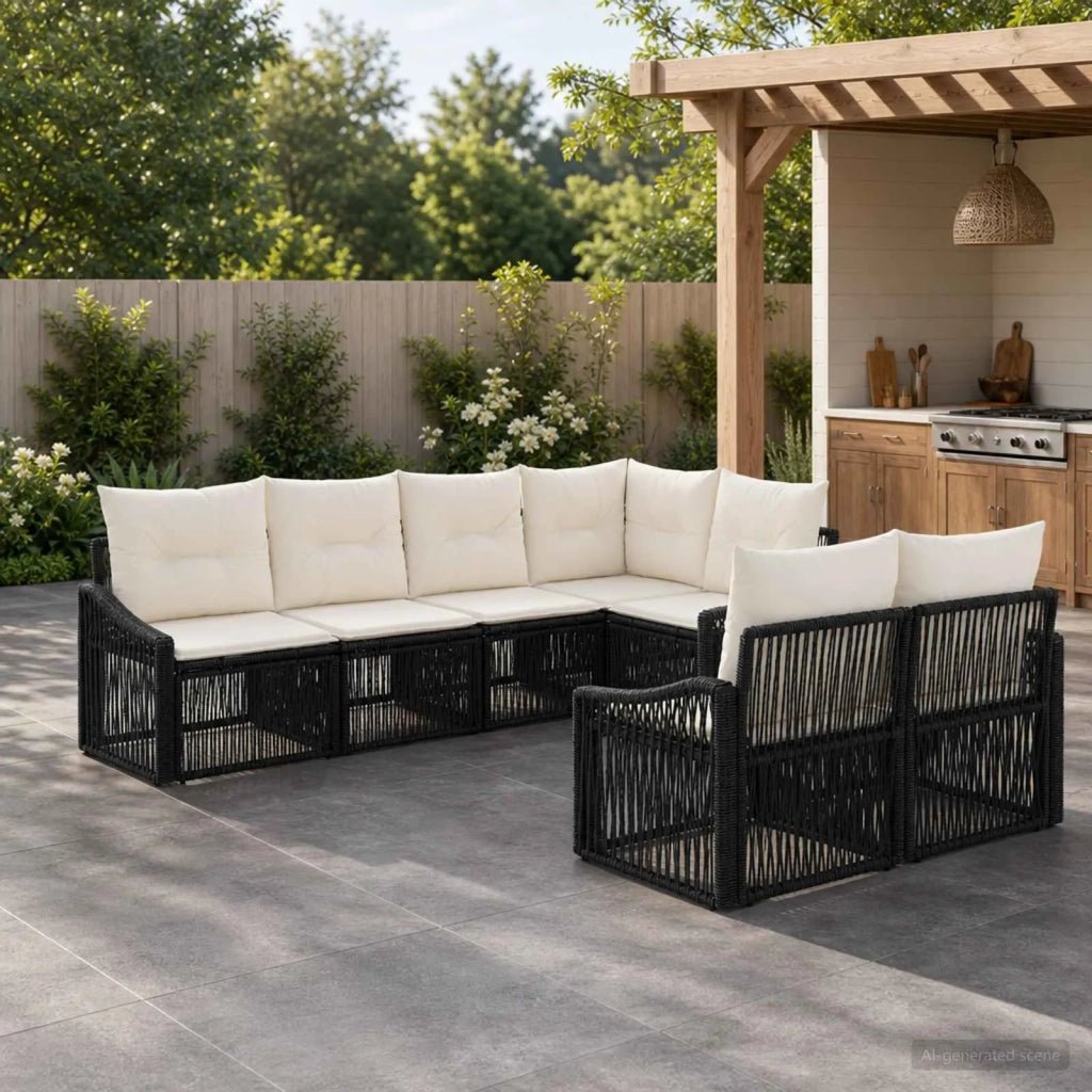 Set Divano da Giardino 7 pz 7-Numero di posti Nero polyrattan 3436063