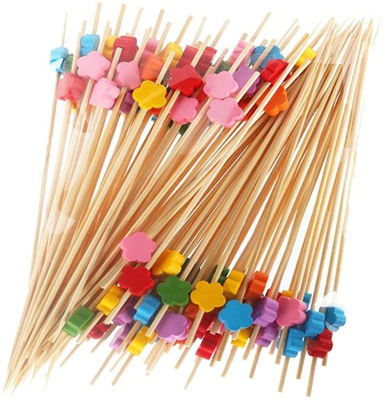 Tastiere per denti in legno da 100 pezzi - Tastiere per cocktail - Tastiere per frutta - Decorative picks - 12cm - Ambientalmente compatibile - Pizzichi per cocktail