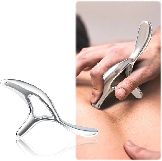 Pietra Gua Sha in Acciaio Inossidabile - Manico Ergonomico per Alleviare la Tensione dei Tessuti Profondi - Massaggiatore per Punti di Triggers dal Collo alle Gambe