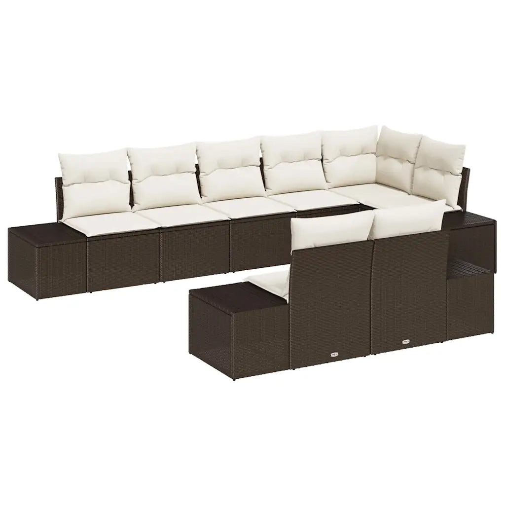Set Divano da Giardino 8 pcs Marrone e Crema Poly Rattan 3355777