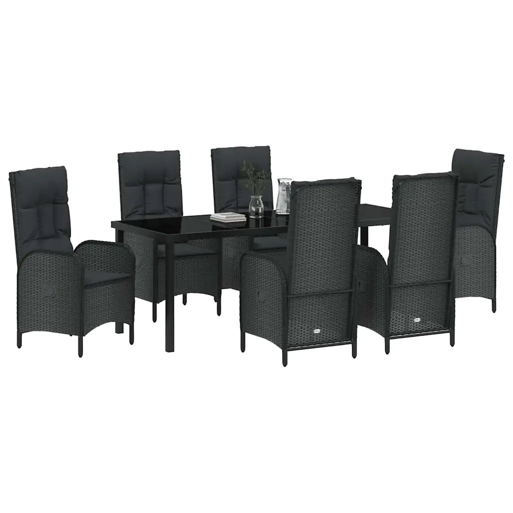 Set da Pranzo per Giardino con cuscino 7 pcs Nero polyrattan 3380118