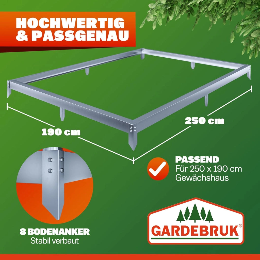 ® Base per Serra 250x190cm in Acciaio Zincato Telaio Serre Ancoraggio a Terra Basi per Serre Fondamenta Telaio Fissaggio al Terreno