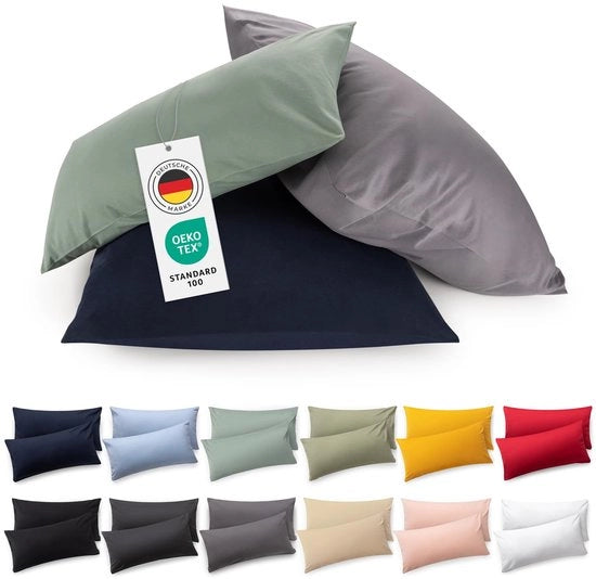 Set di 2 cuscini copri cuscino 50x80 cm Oeko-TEX certificati 100% cotone - cuscini copri cuscino morbidi per cuscini 50x80 cm con chiusura a raccordo - Grigio