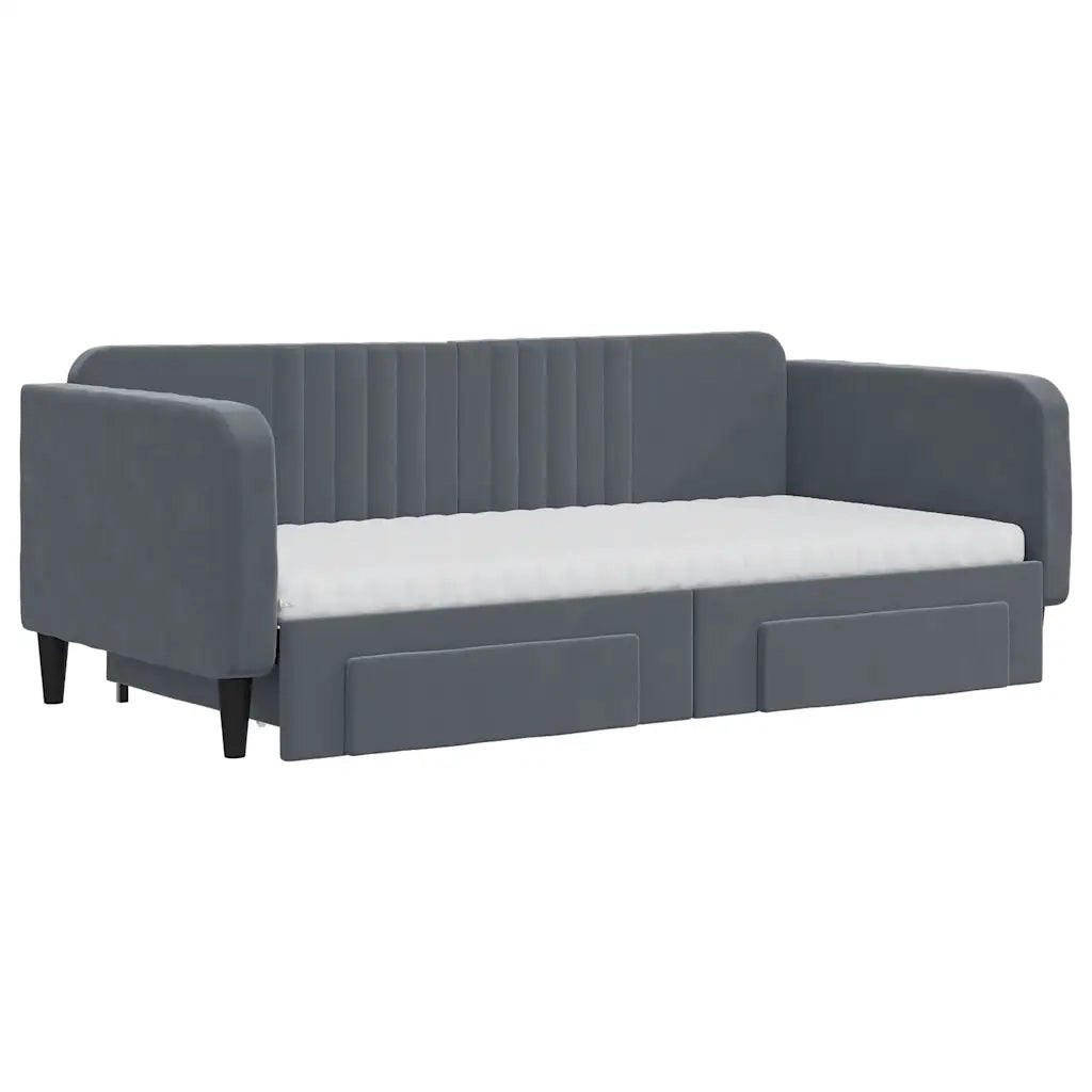 Divano Letto Estraibile Cassetti Grigio Scuro 90x190cm Velluto 3197149