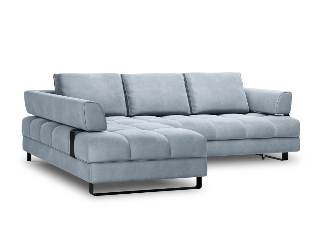Cosmopolitan Design - Divano convertibile angolare sinistro con contenitore "Clinton" 5 posti in velluto azzurro 