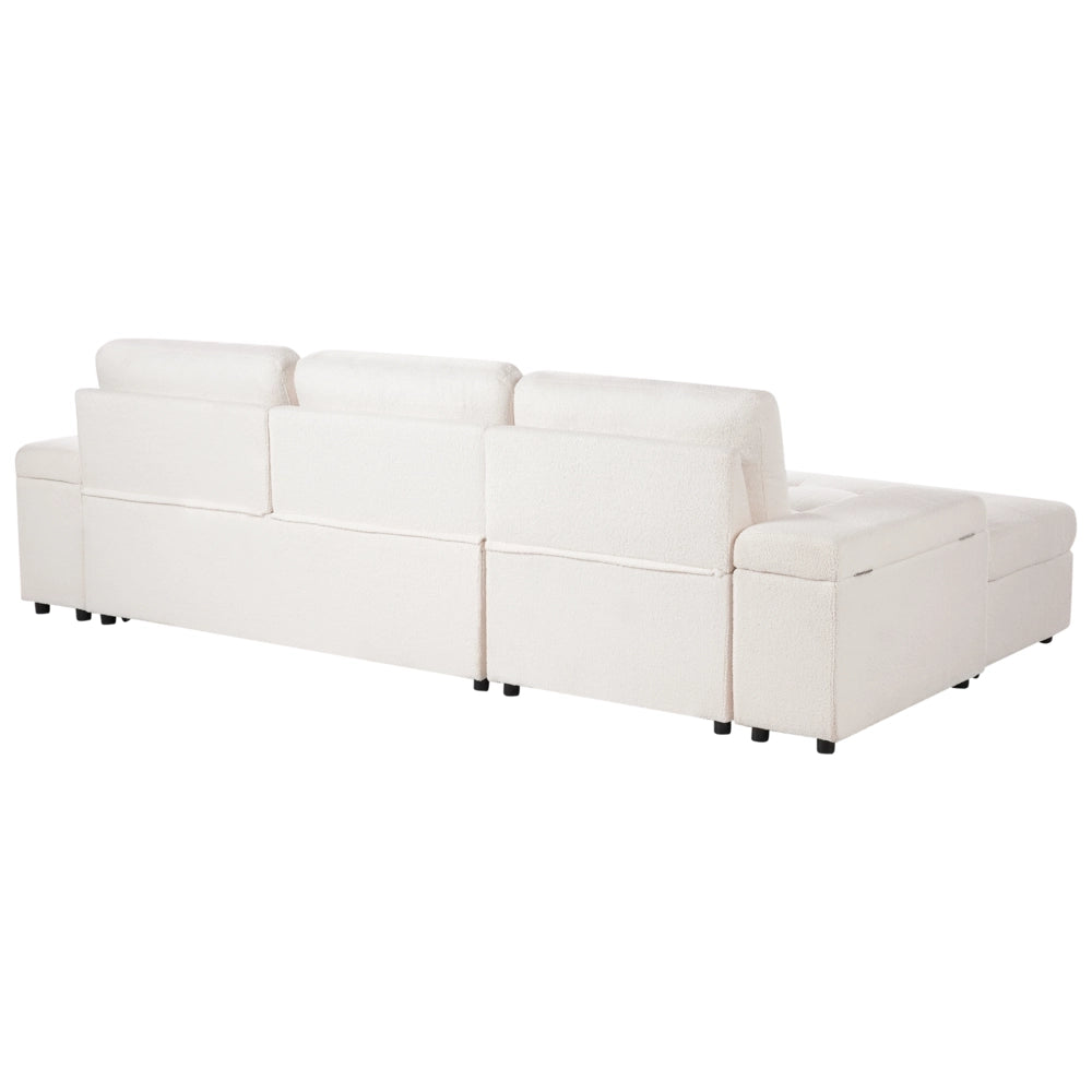 Divano letto angolare Bianco Boucle imbottito Orientamento a destra con letto contenitore
