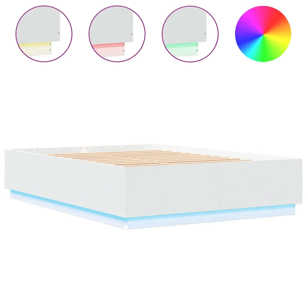 Letto matrimoniale | Letto per adulti | Giroletto con Luci LED Bianco 150x200 cm in Legno Multistrato