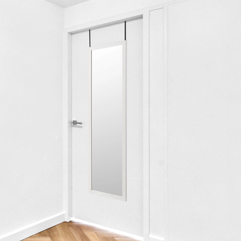 Specchio per porta bianco 125x35 cm - Cornice in MDF, leggero e facile da appendere, stile nordico