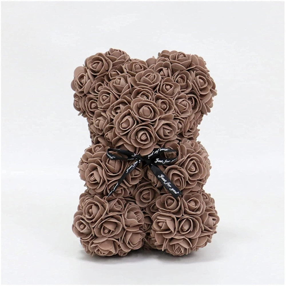 Trade Shop - Orsacchiotto Di Rose Con Fiori Artificiali Da 40cm In Scatola Confezione Regalo - Marrone