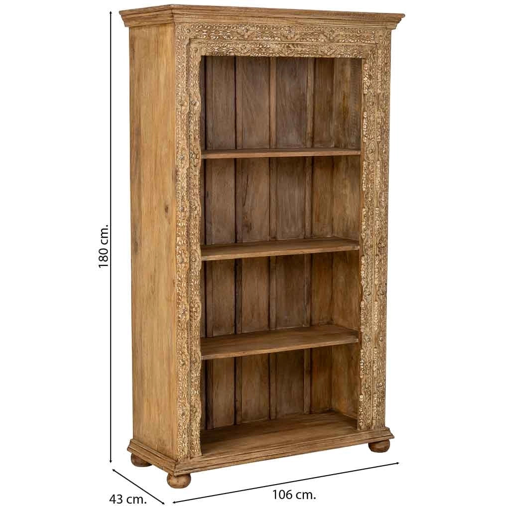 Scaffale artigianale in legno marrone con 4 ripiani, 106x43x180h cm