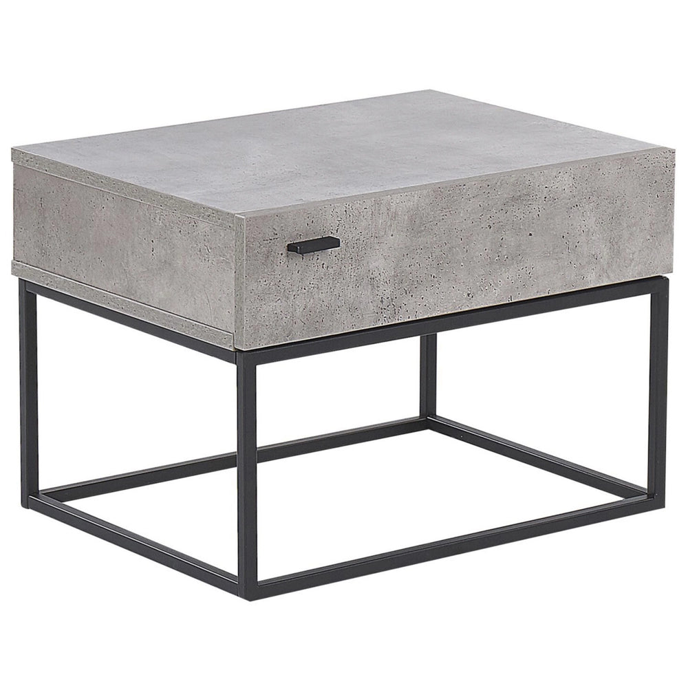 Comodino Effetto Cemento Grigio 1 Cassetto Portaoggetti Base in Metallo Nero Comodino Industriale