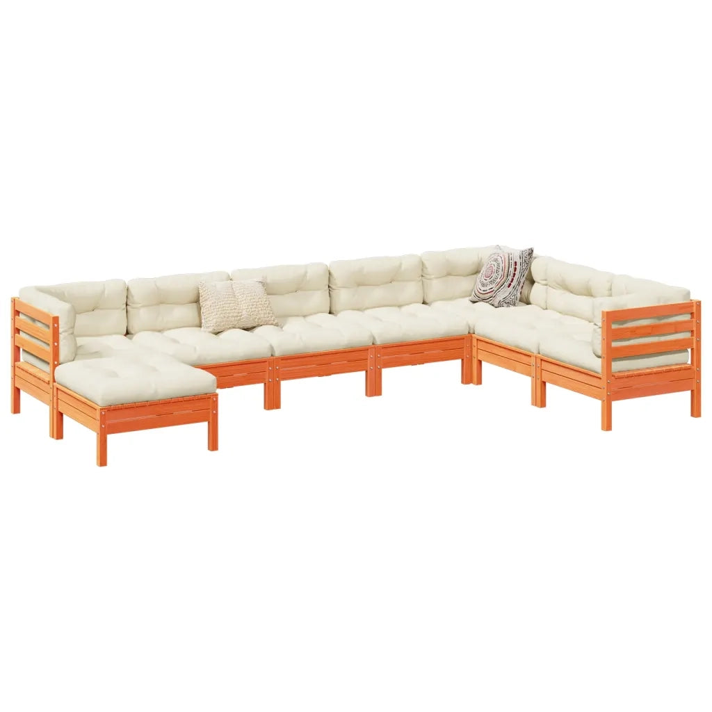 Set Divani Giardino 8 pz con Cuscini Marrone Cera Massello Pino 3299578
