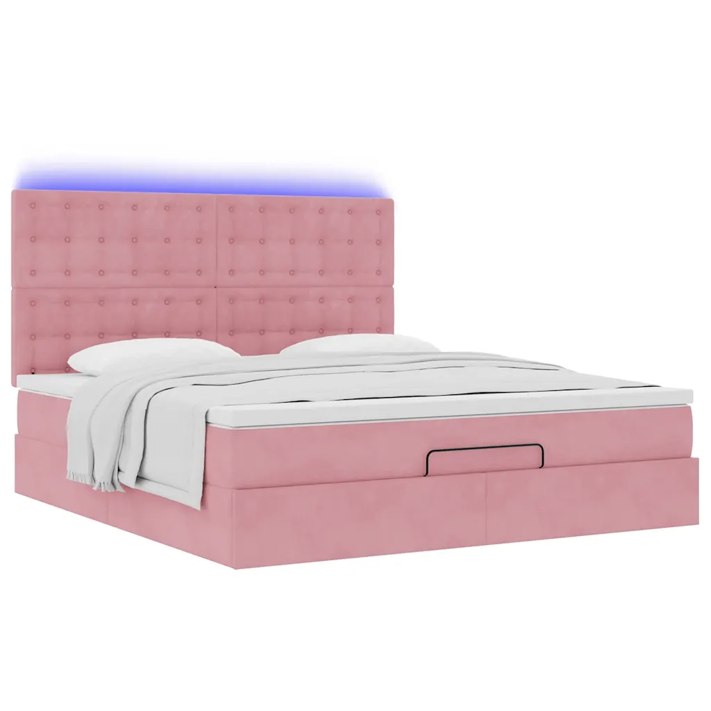 Struttura Letto Pouf con Materassi Rosa 160x200 cm Velluto 3314479