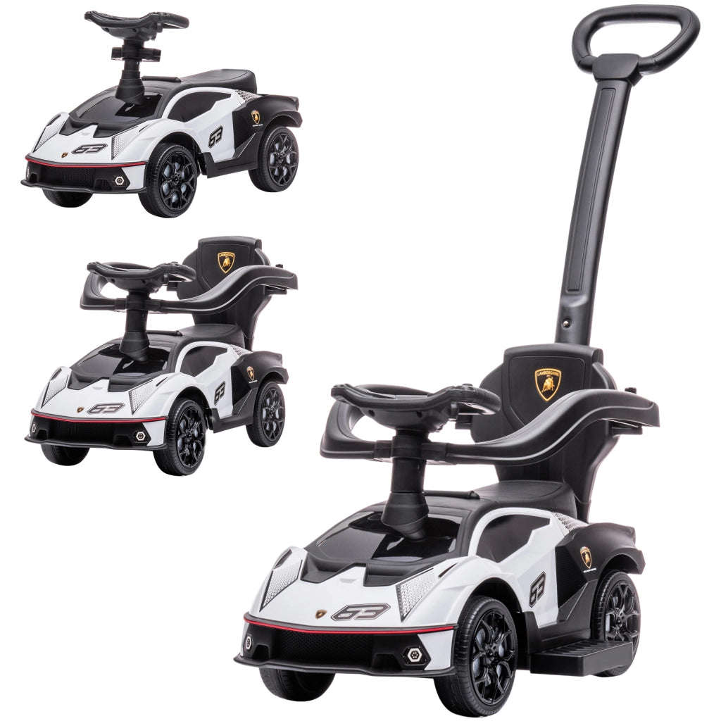 Macchinina per Bambini 2 in 1 con Maniglione e Barriera di Sicurezza 86,5x40x89,5 cm in PP e Metallo Bianco e Nero
