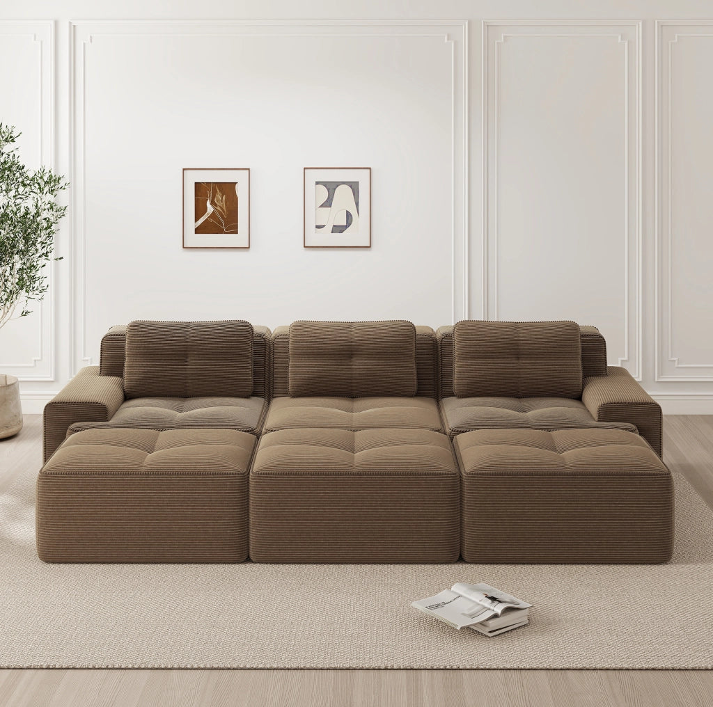 Divano modulare con funzione letto in velluto a coste marrone