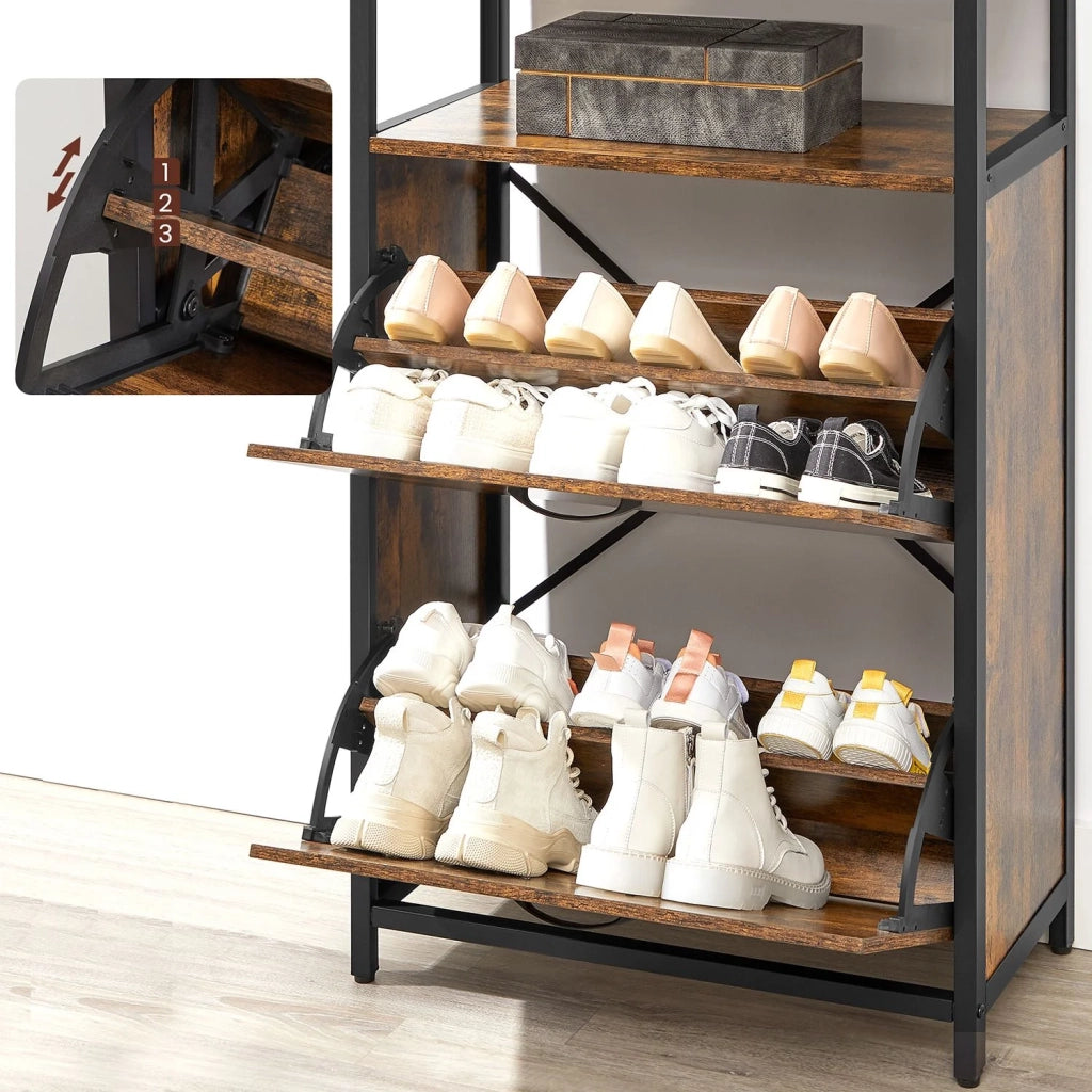 Scarpiera con 2 ante a ribalta mobile contenitore con scomparti aperti e divisori regolabili per ingresso contiene 8-12 paia di scarpe 60 x 30 x 95 cm marrone 12_0006370