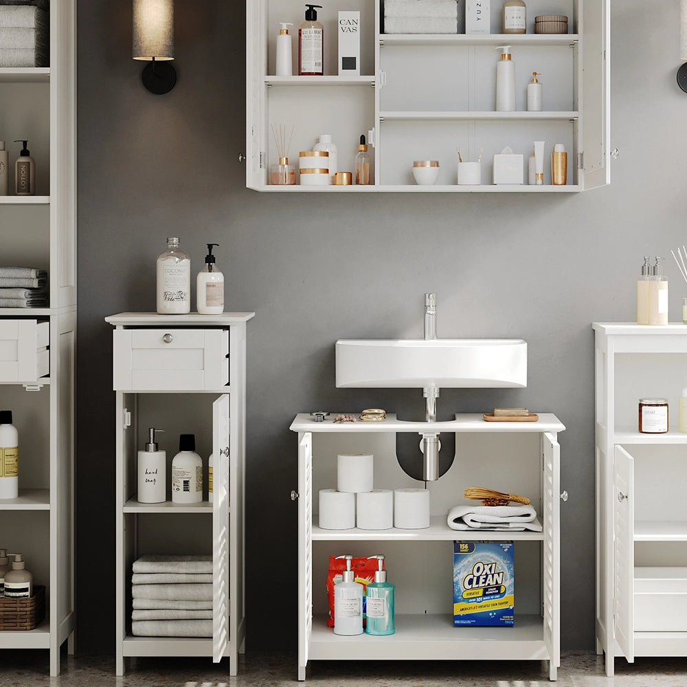 Vicco Set di mobili da bagno Bianco 5 pezzi, unità di base con ripiano intermedio