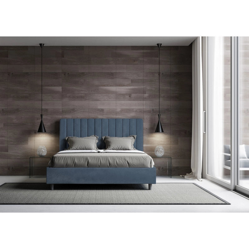 Letto imbottito Piazza e mezzo 130x200 cm Agueda - Contenitore,Microfibra,Blu