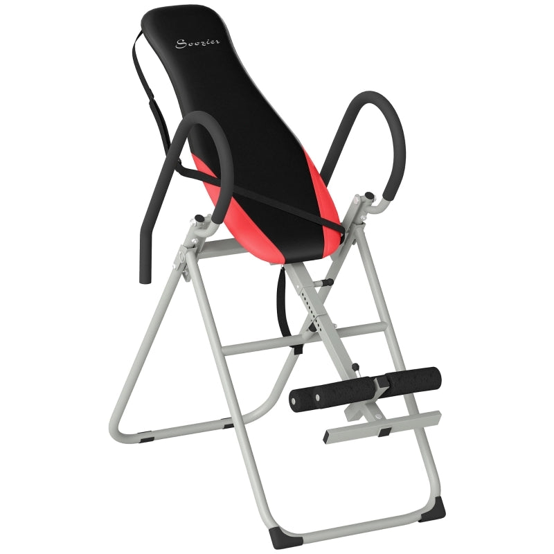 PANCA INVERSIONE PIEGHEVOLE IN ACCIAIO NERA E ROSSA, altezza 140-196 cm