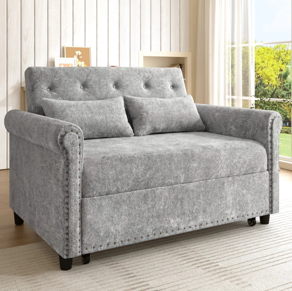 Divano letto 3 in 1 con schienale regolabile; chenille grigio