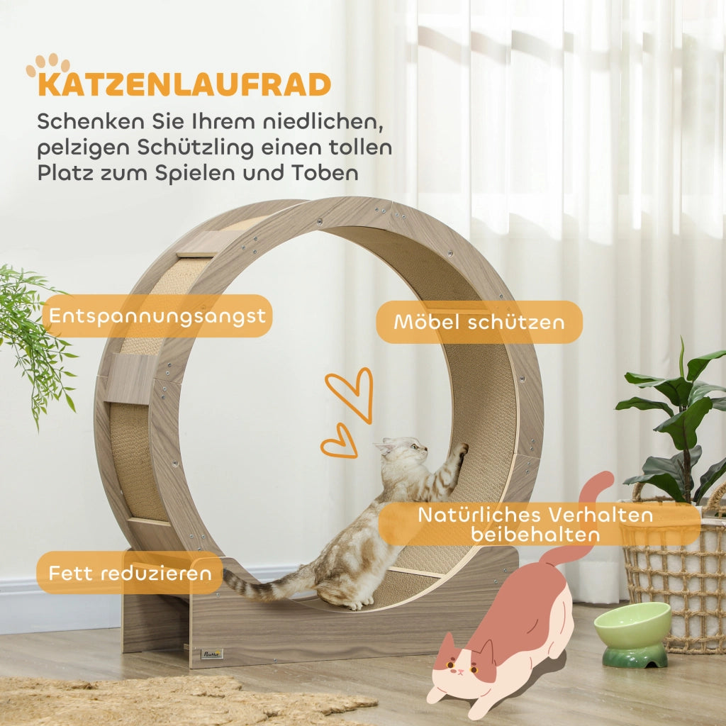 Ruota per gatti 91 cm in noce con freno e grattatoio, per movimento sano e relax