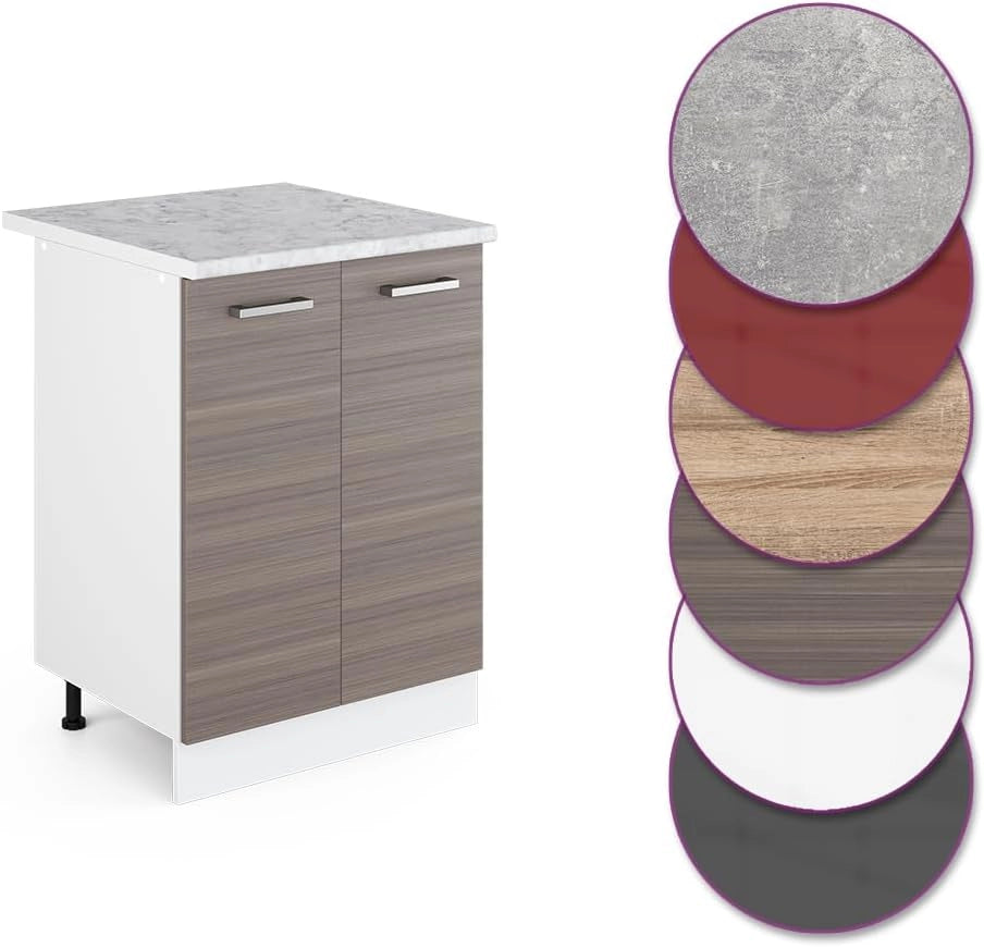 Mobiletto base cucina R-Line, Grigio nobile, 60 cm, PL Marmo, per la libera combinazione all'interno di sistemi cucina modulari