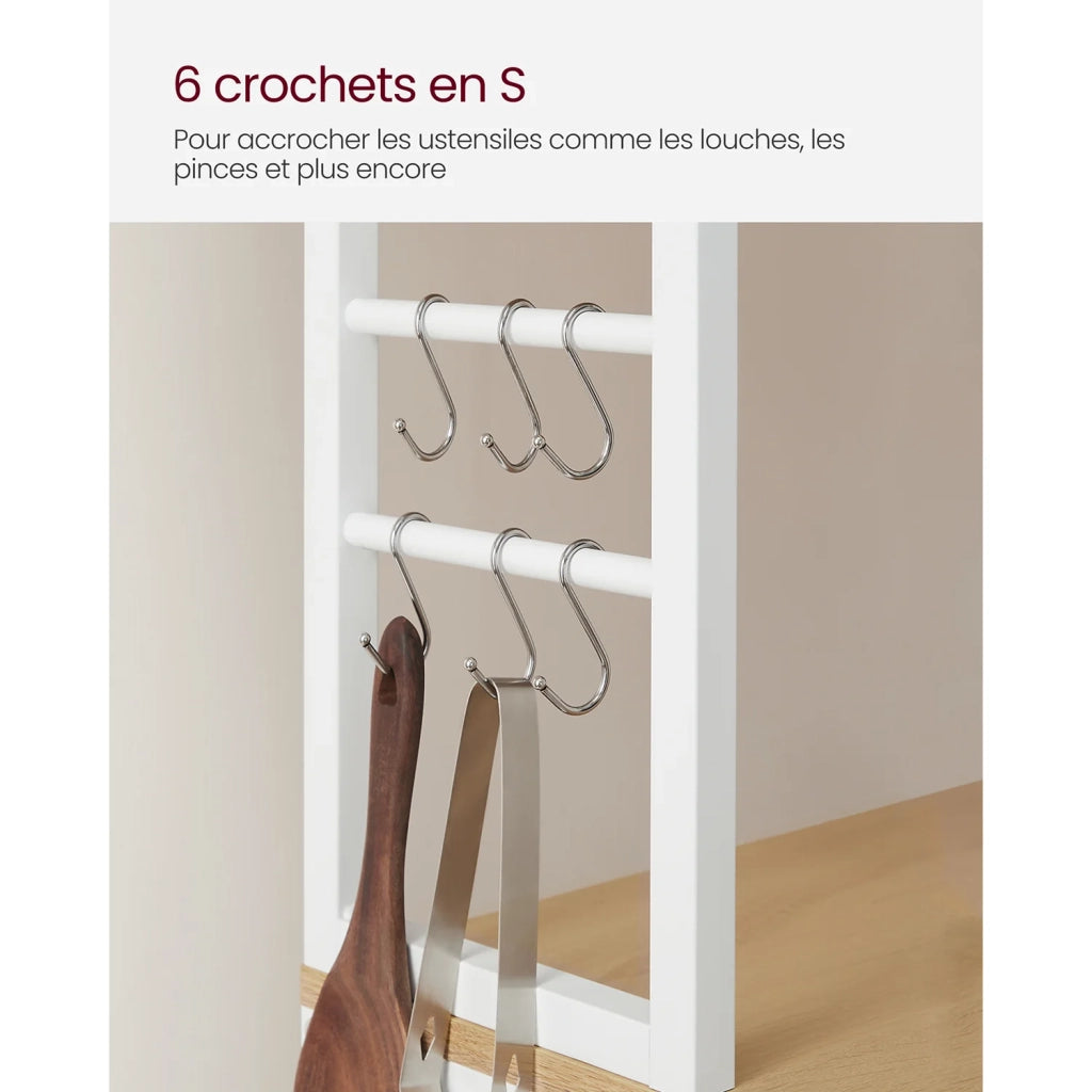 Scaffale da cucina con ripiani portaoggetti 6 ganci struttura in metallo per utensili forno a microonde stile industriale 80 x 40 x 167 cm bianco 12_0005645