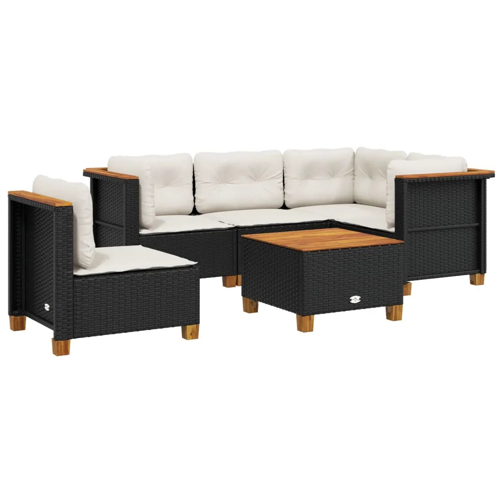 Set Divano da Giardino 6 pz | Set Salotto da Giardino con Cuscini Nero in Polyrattan