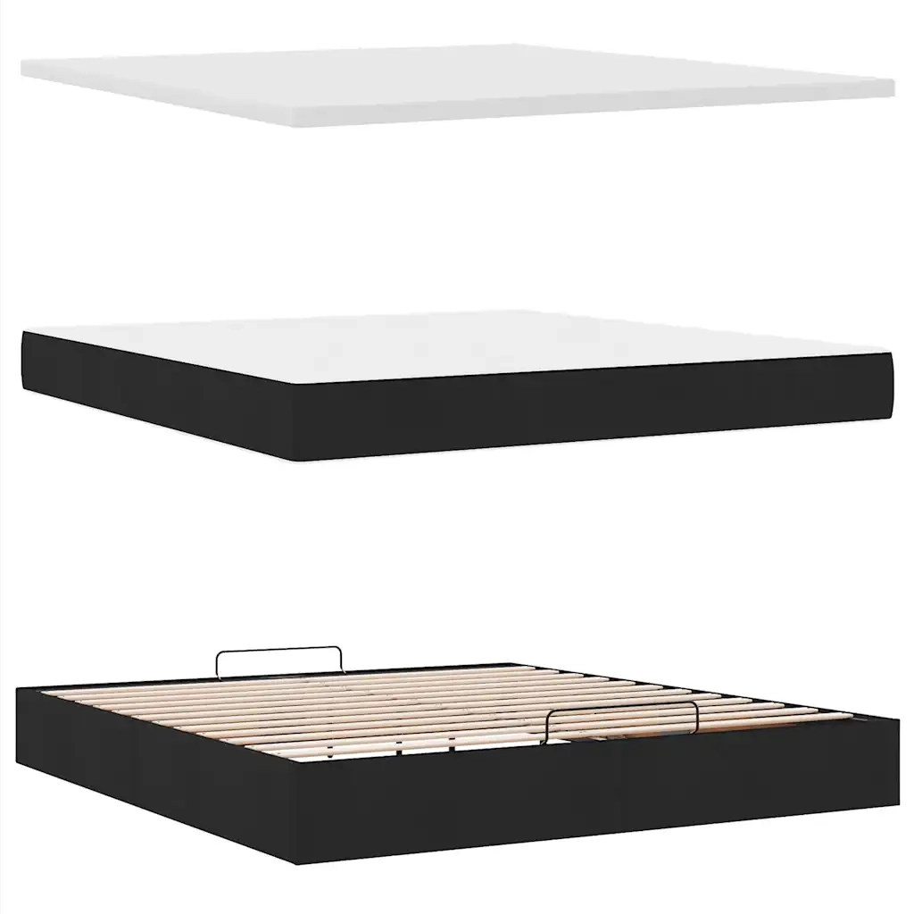 Struttura Letto Pouf con Materasso Nero 160x200 cm in Tessuto 3311389