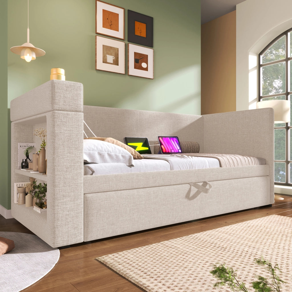Daybett con letto estraibile cotone lino 90x190 cm