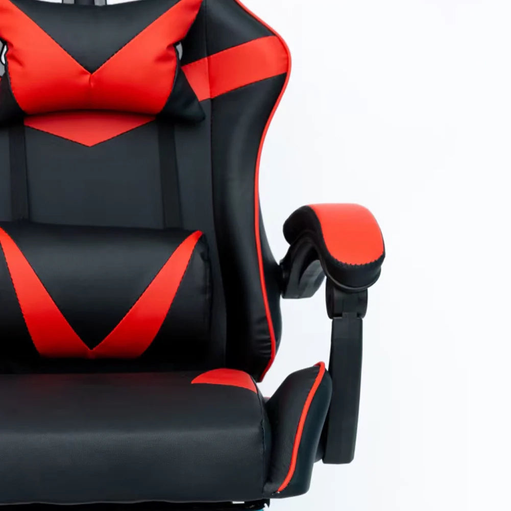 Sedia da Gaming Ergonomica con Poggiapiedi e Cuscini in PVC Rosso e Nero