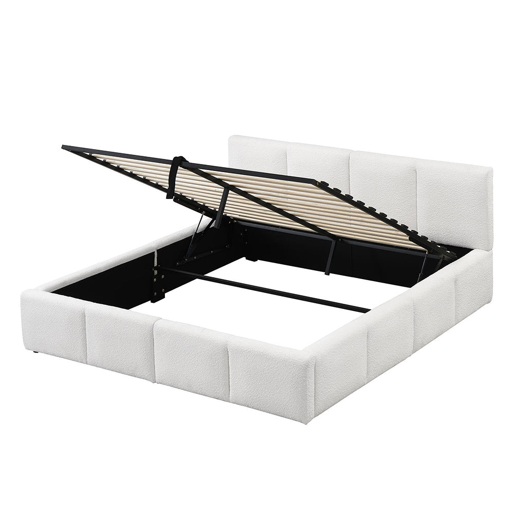 Letto doppio imbottito 180x200cm - Xylo - bouclé beige idraulico