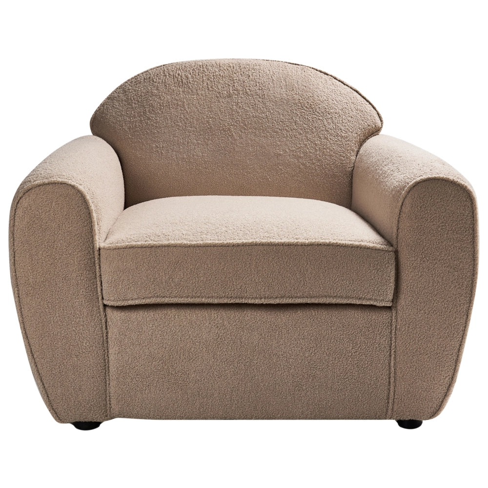 Poltrona Moderna da Soggiorno con Rivestimento in Tessuto Bouclé Marrone Chiaro Schienale Imbottito e Cuscino Spesso