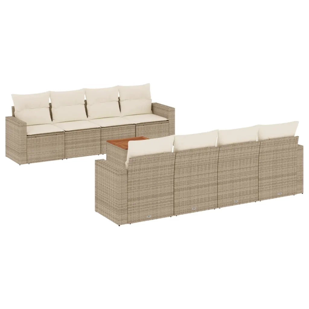 Set Divano da Giardino 9 pz con Cuscini Beige in Polyrattancod mxl 90007