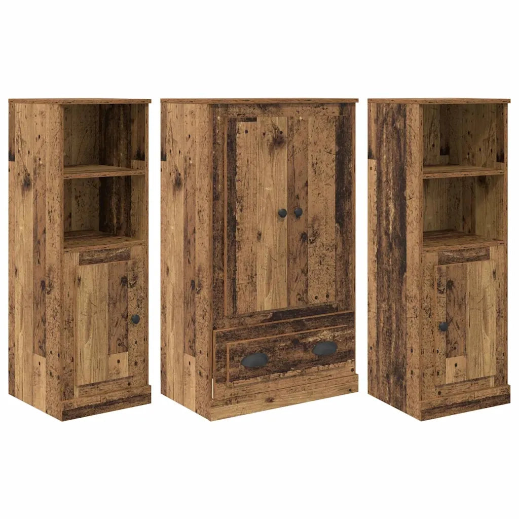 Credenza con cassetto 3 pz | Madia | Buffet da pranzo | Armadio da pranzo Legno vecchio Legno multistrato