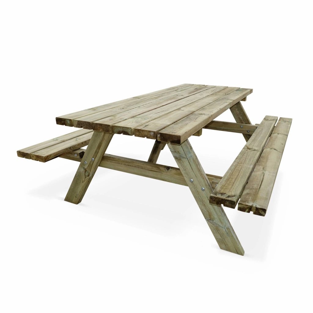 Set 4 tavoli da picnic in legno con 6 posti, marrone naturale