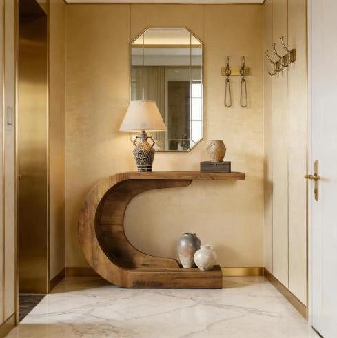 Tavolo consolle a C in legno 110 x 35 x 75 cm marrone rustico