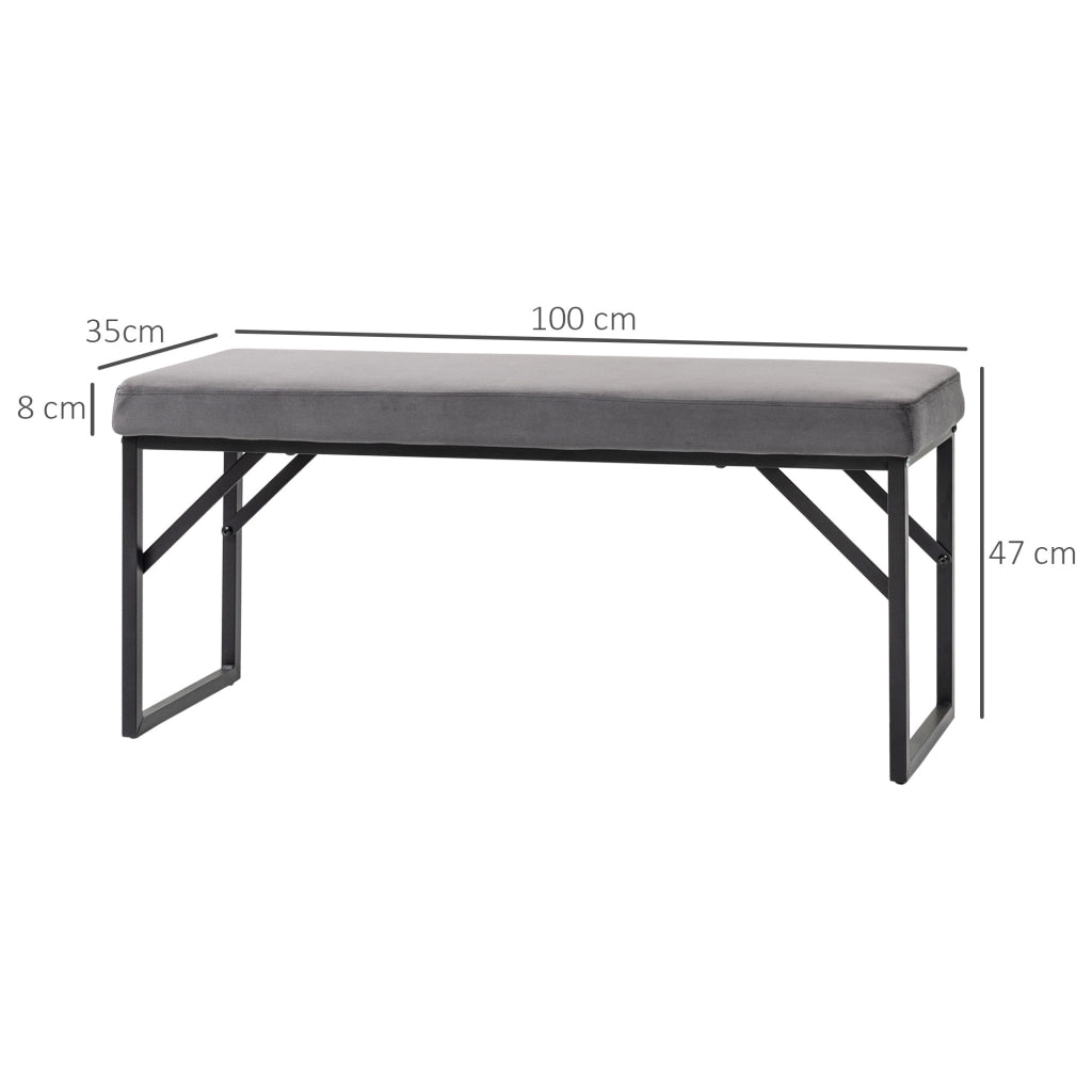 Panca imbottita in velluto, panca da ingresso e camera da letto, grigio scuro, 100x35x47 cm