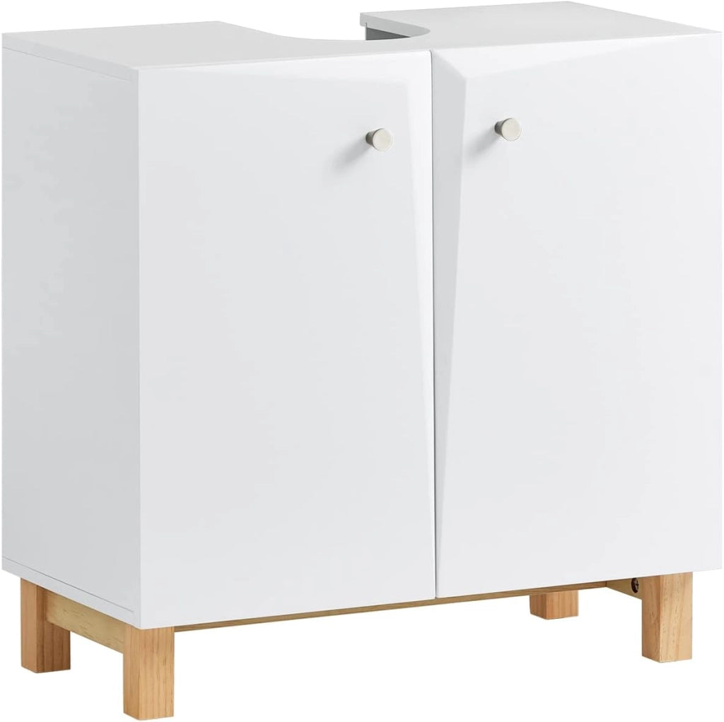 Mobile sottolavabo a terra Mobile bagno con Armadietto a 2 ante Mobiletto Bagno Salvaspazio in Legno bianco 60x30x60cm BZR92-W