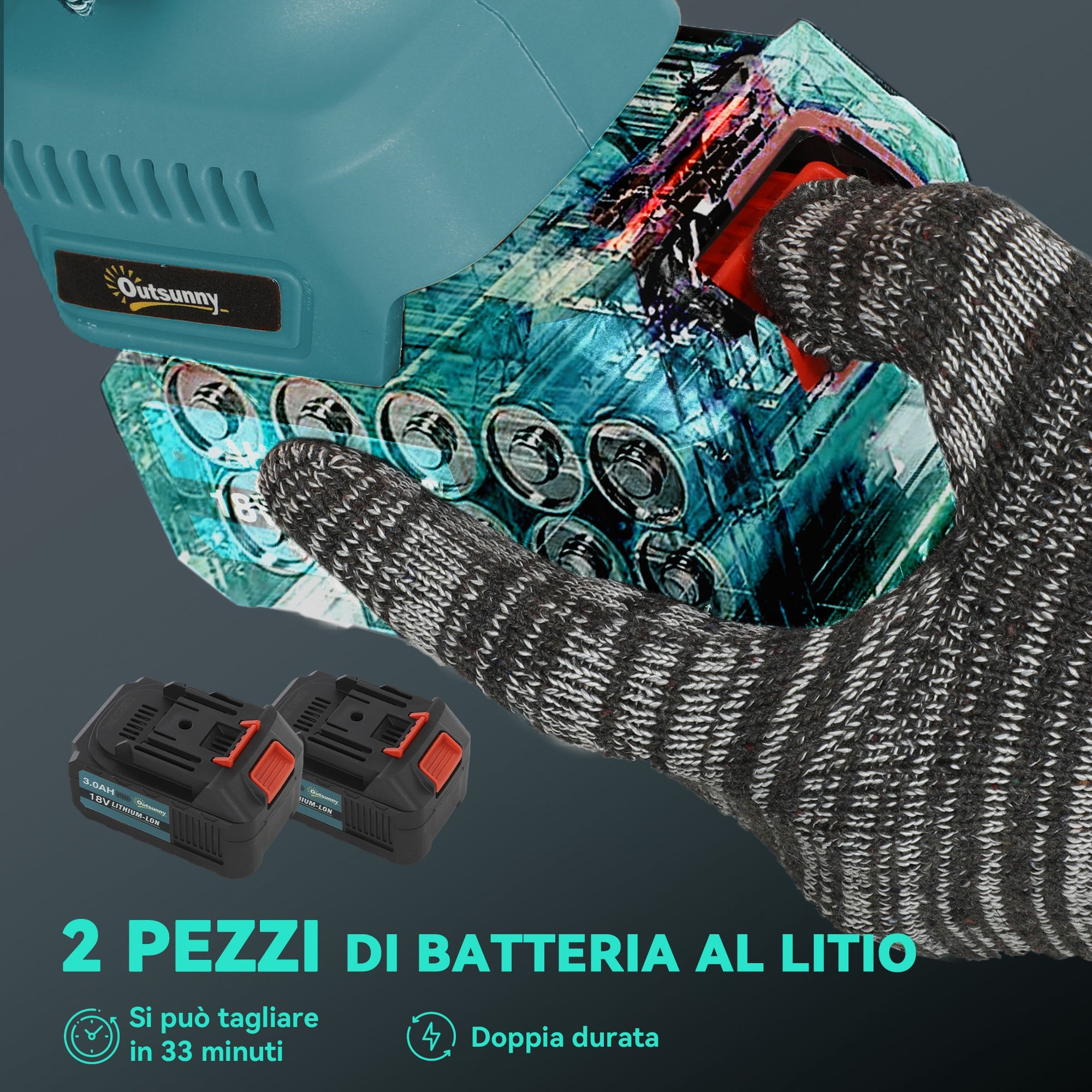 Motosega a Batterie 2 in 1 con Palo Telescopico per Funzione Potatore 580W in Metallo Blu