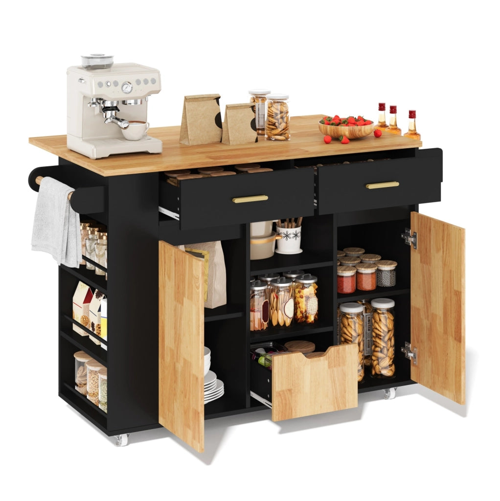 ISOLA CUCINA con piano ribaltabile 120x45(71) cm MDF Nero e naturale