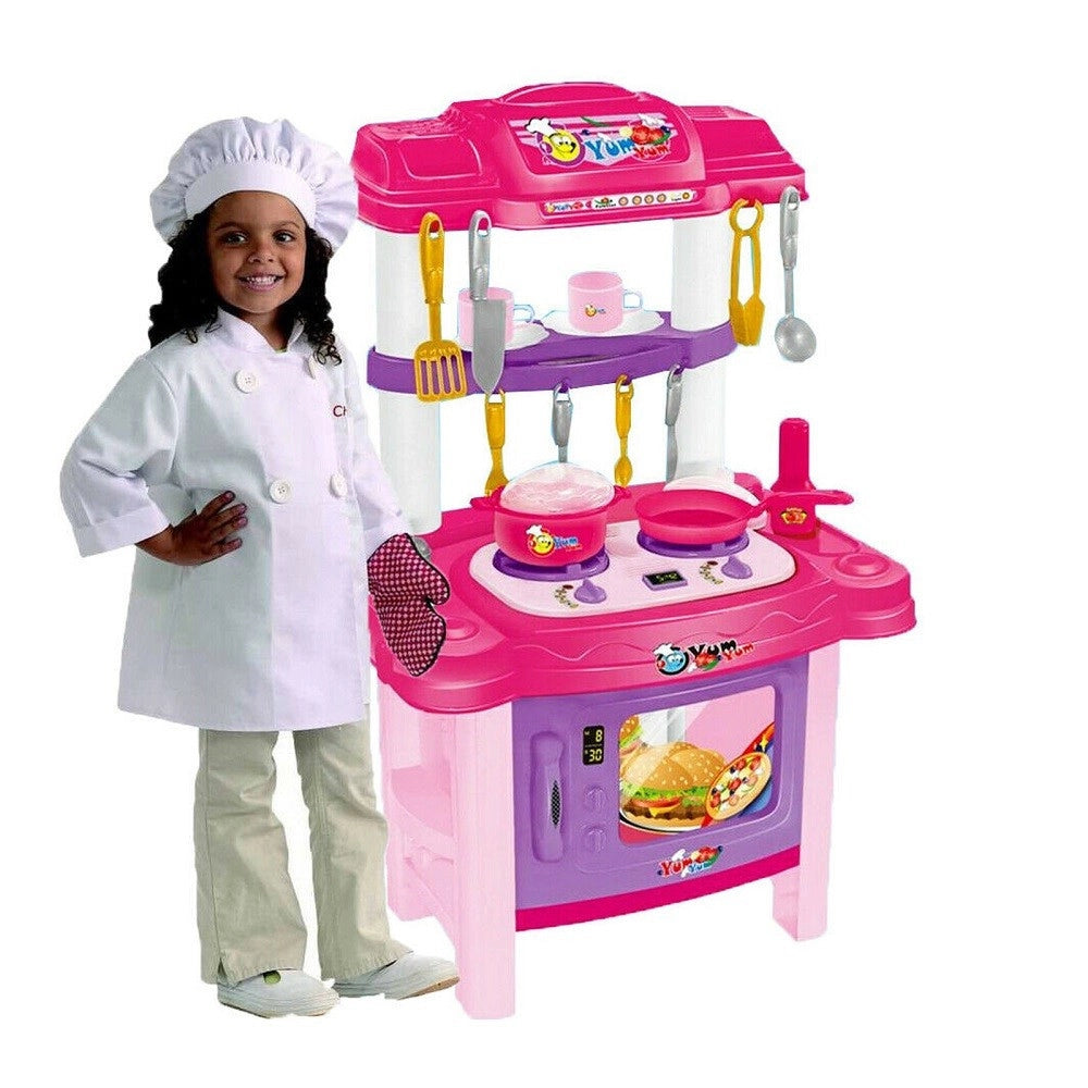 Trade Shop - Cucina Giocattolo Bambini 72cm 18 Accessori Maya Luci Suoni Forno Fornello -